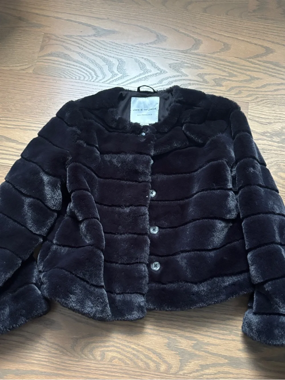 Janie and Jack Black Faux Fur Button-Front Jacket